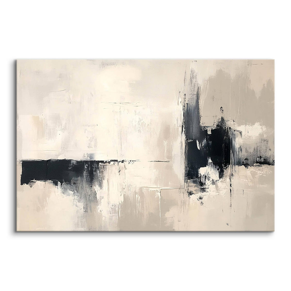 LEINWANDBILD Abstraktion Moderne Kunst Malarei 120x80 - Beige/Schwarz, Textil (120/80cm) - Muralo