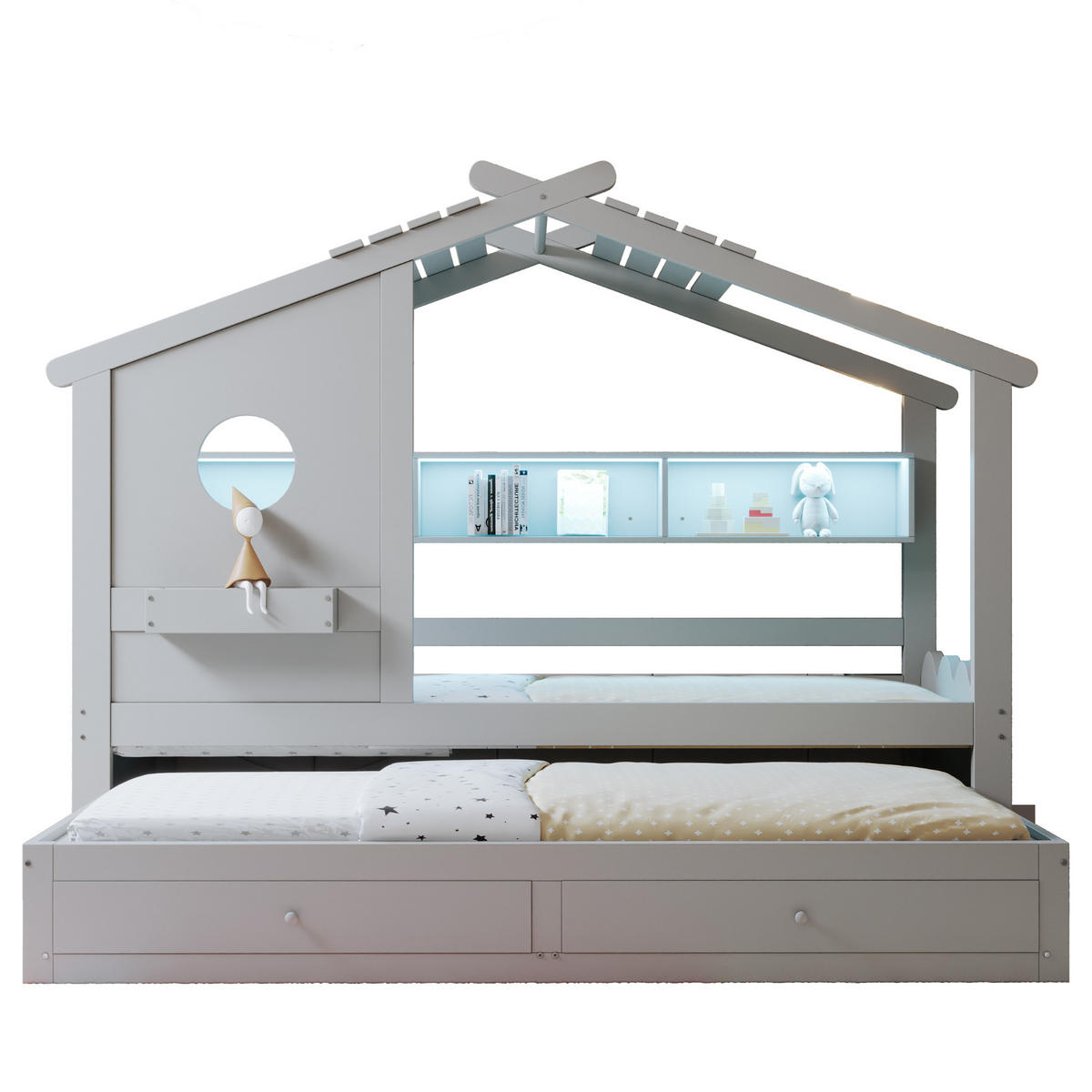 KINDERBETT 90x200 cm Rollbett LED grau - Grau, Holz (90/200cm) - LEBENLANG