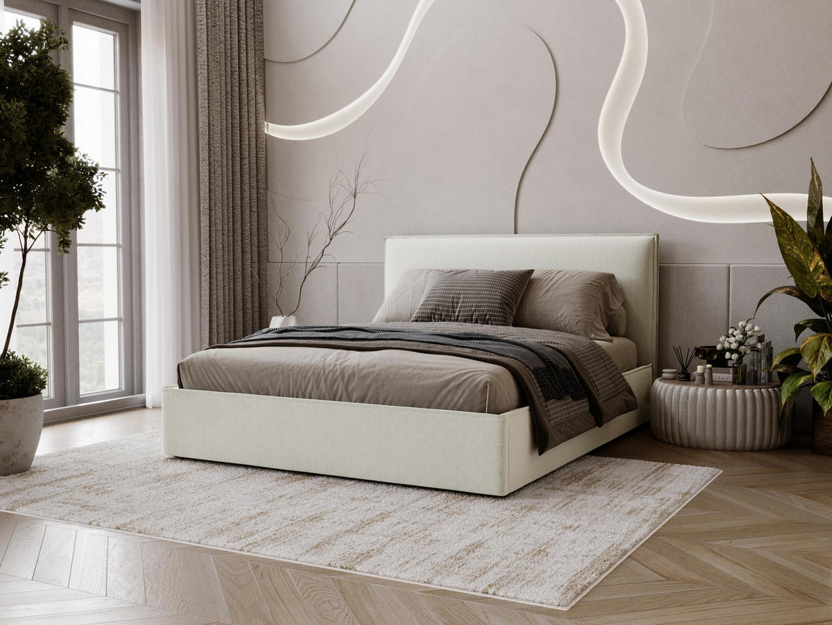 POLSTERBETT Bianco - Creme/Schwarz, Holzwerkstoff/Kunststoff (140/200cm) - MIRJAN24