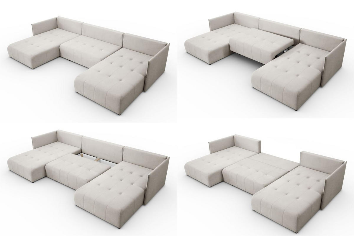 WOHNLANDSCHAFT Hanna in U-Form 348 x 188cm Schlaffunktion Bettkasten, 5 Sitzer, Schlafsofa, beige - Beige, Kunststoff (348/93/188cm) - Margaret Hadas24