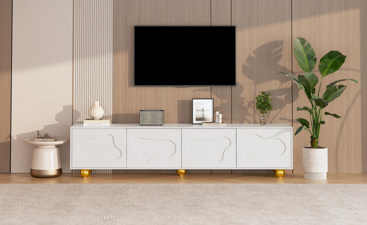 TV-LOWBOARD 180/40/45 cm mit 4 Türen, Wolkenfront und 5 Standbeinen, Weiß - Weiß, Holzwerkstoff (180/45/40cm) - Redom