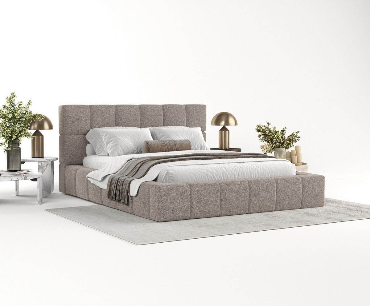 POLSTERBETT Paros mit Stauraum 180/200 cm Beige im Bubble Stoff - Beige/Schwarz, Holz/Holzwerkstoff (180/200cm) - AltaBeds