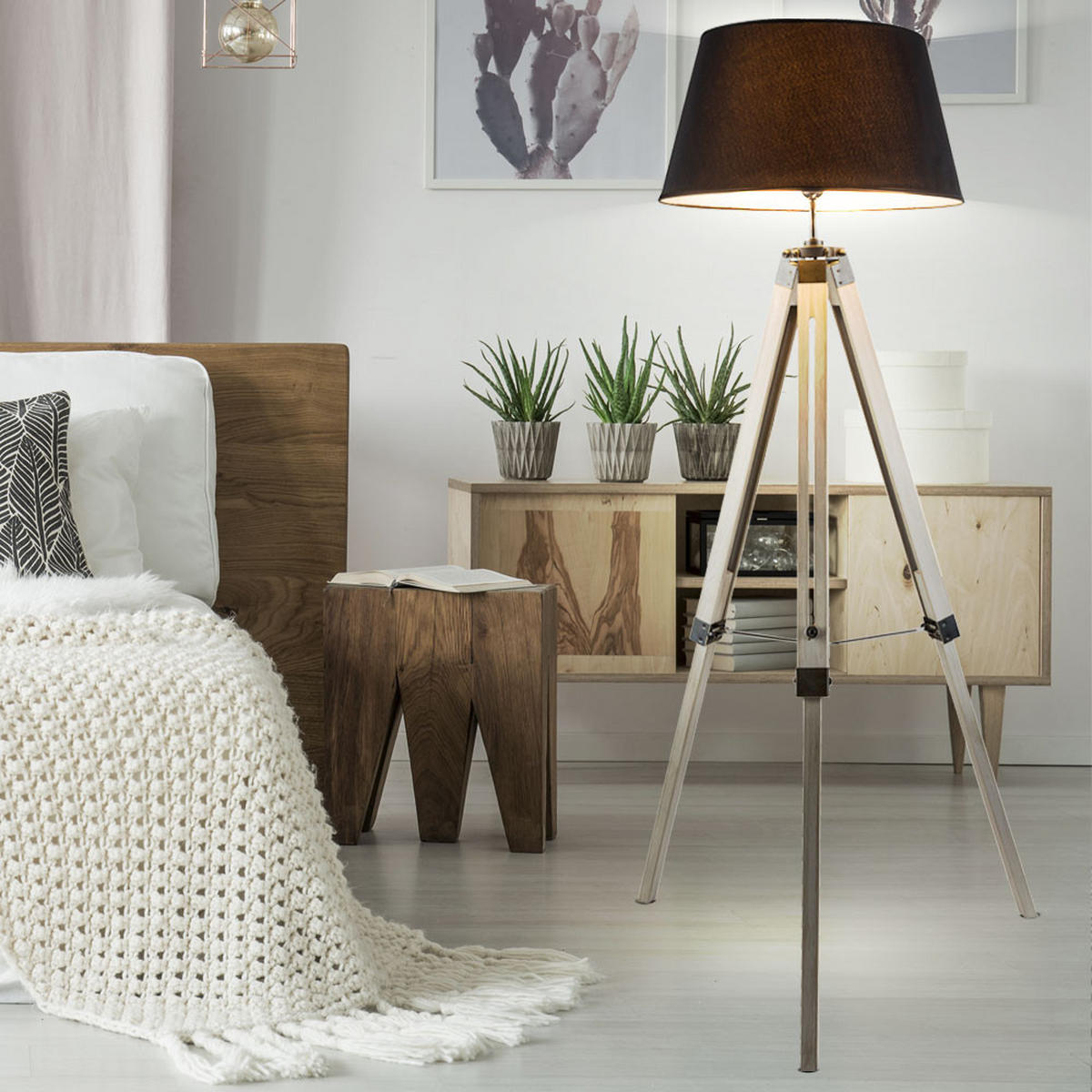 LED STEHLEUCHTE MAREEN Naturholz Grau - Grau, Holz (6/11.2/145cm)