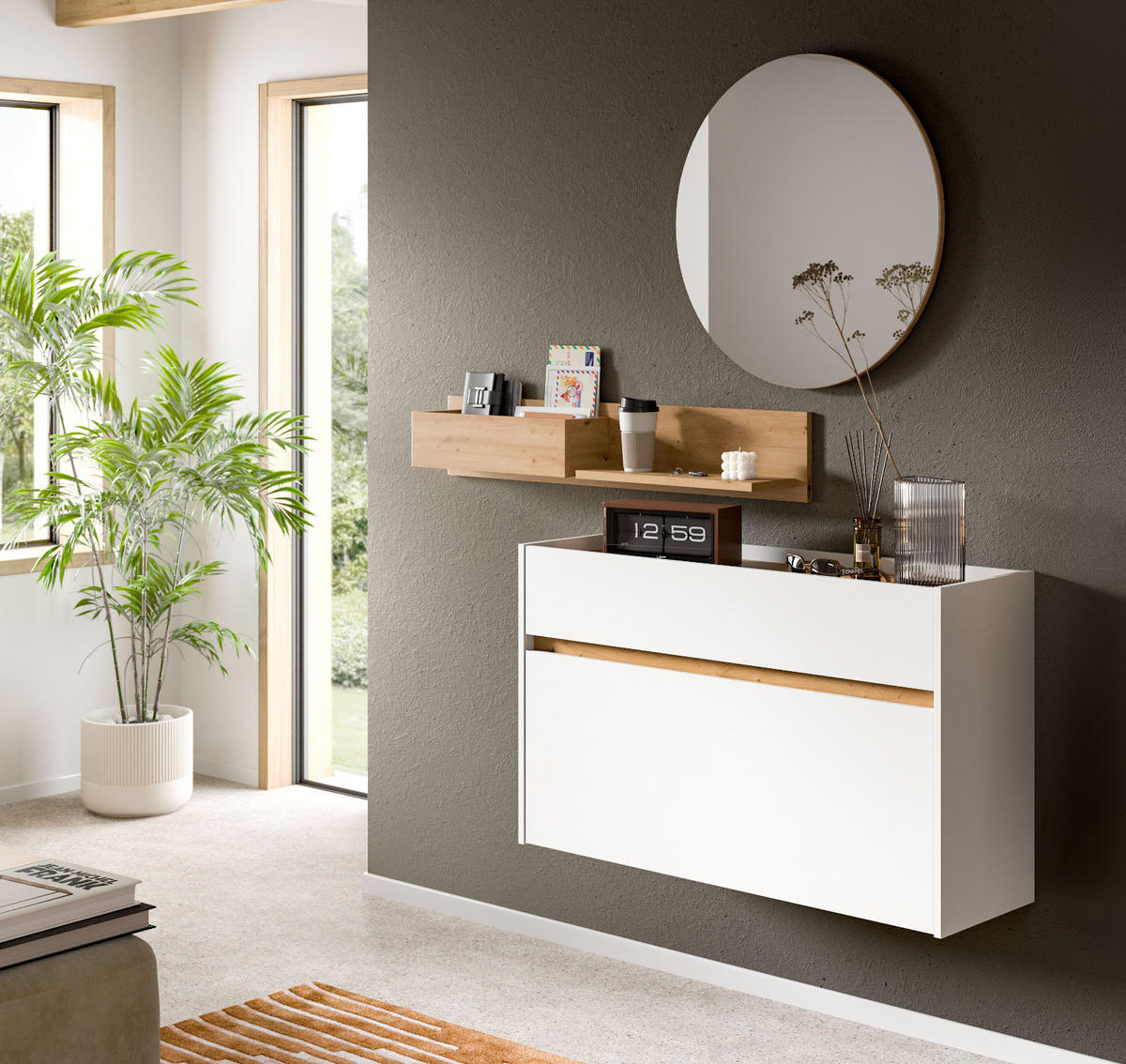 GARDEROBE-SET weiß und Artisan Eiche, Garderobe 3-teilig, 140 x 197 cm, Borga - Weiß/Eiche Artisan, Holzwerkstoff (140/197/32cm) - Inn.Furn