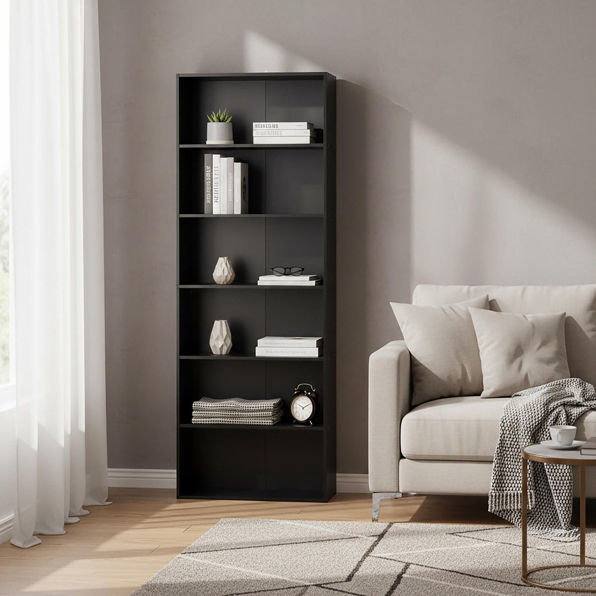 BÜCHERREGAL - Schwarz, Holzwerkstoff (60/178.5/24cm) - Relaxdays