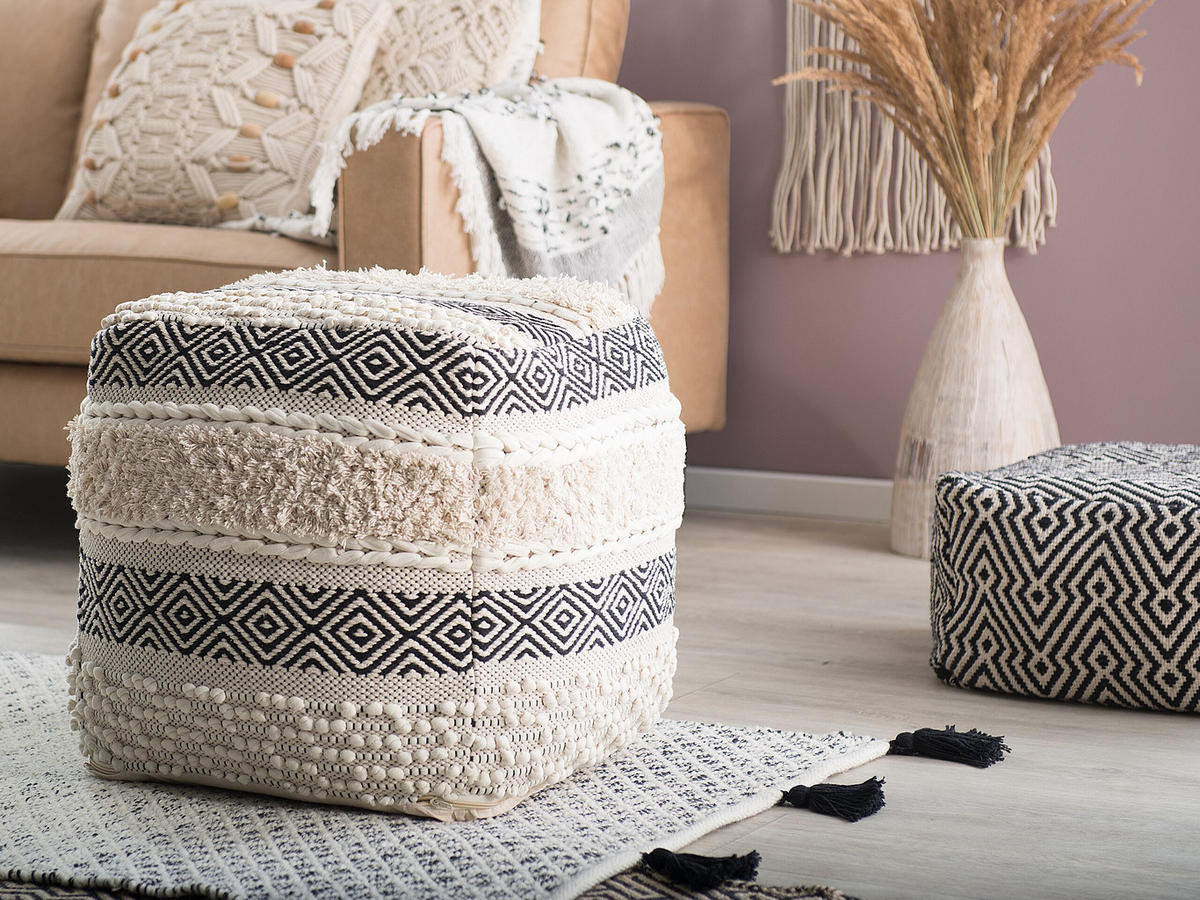POUF Kanam 50/50/50 cm - Weiß, Naturmaterialen/Textil (50/50/50cm) - Beliani