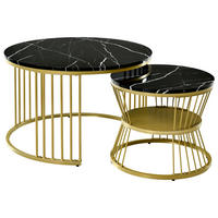 RUNDE Couchtische 2er Set, Satztisch mit Metallrahmen Marmoroptik für Wohnzimmer - Schwarz, Metall (70/70/45cm) - PARAFTA HOME