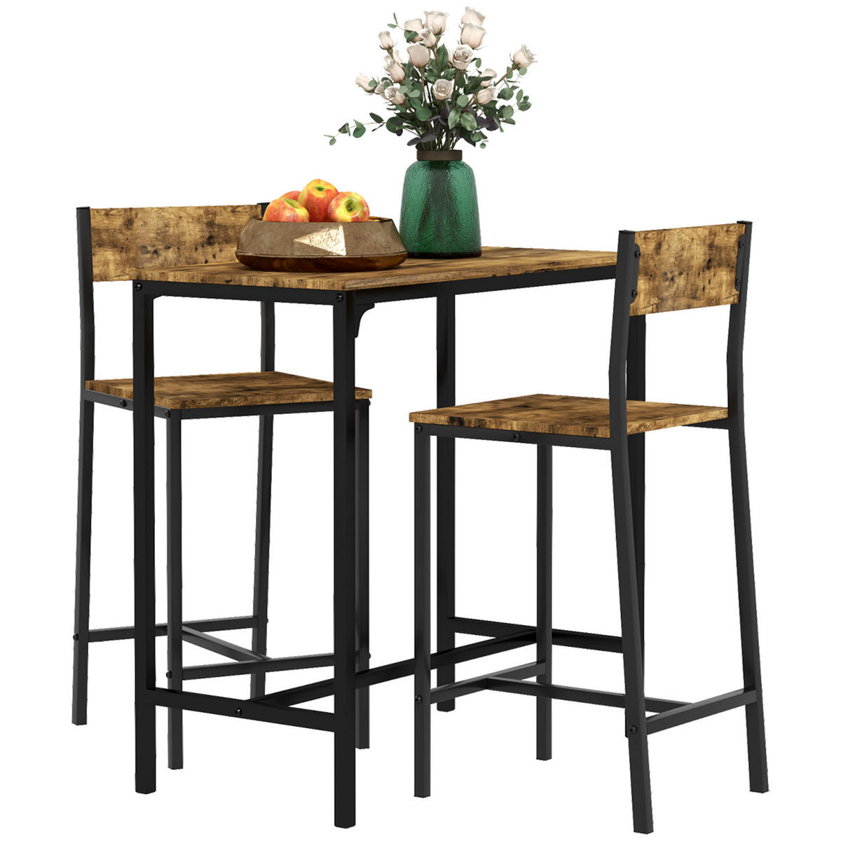 BAR-SET 3-teilig DE-07991 Stehtisch und 2 Stühle mit Fußstütze Braun - Braun, Metall (45/87/89cm) - ComfortXL