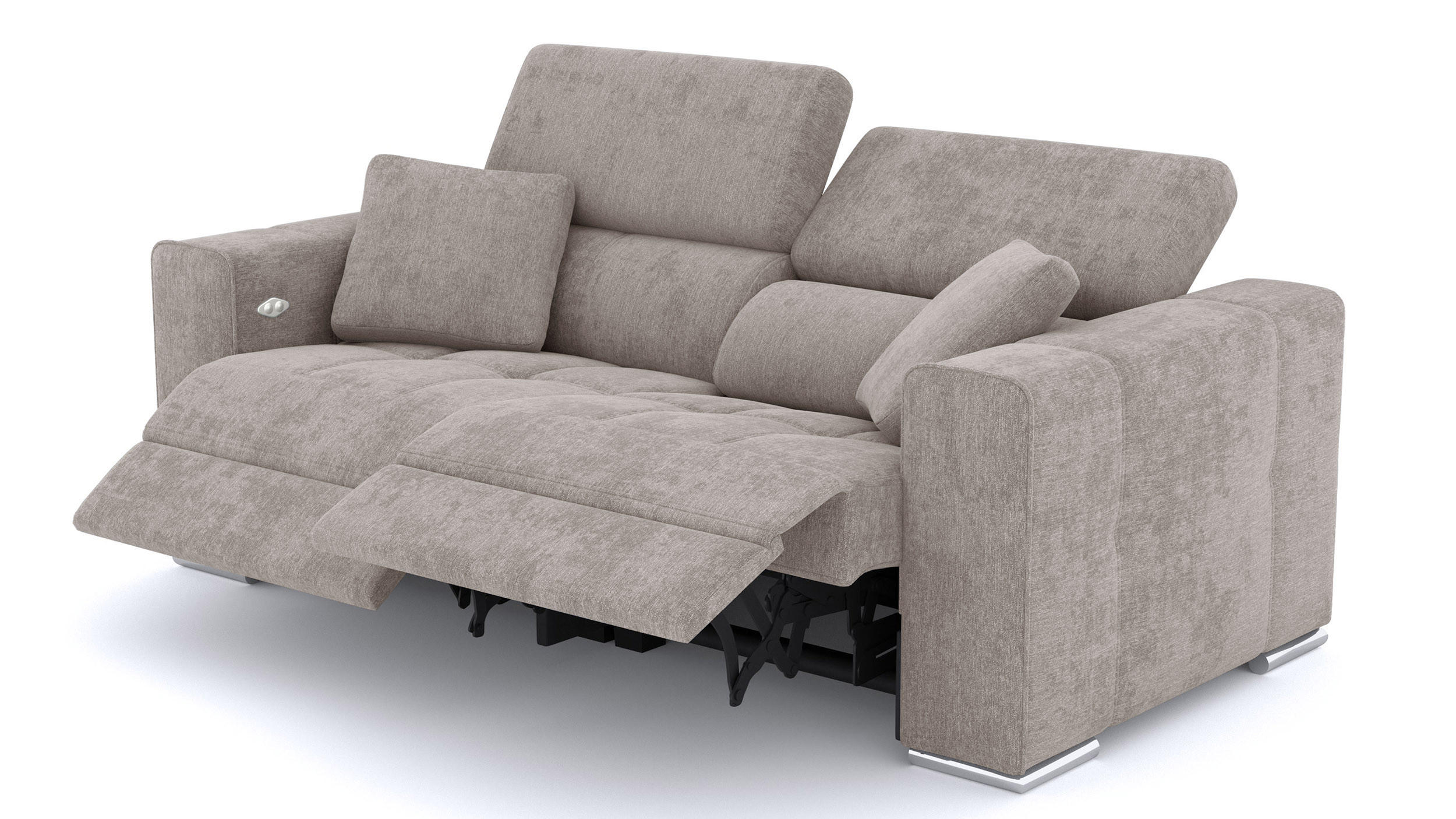 SOFA QUARTZ 3-Sitzer mit 2 Relaxfunktionen, beige - Beige/Silberfarben, Holzwerkstoff/Textil (204/80/102cm) - Courtois Laville