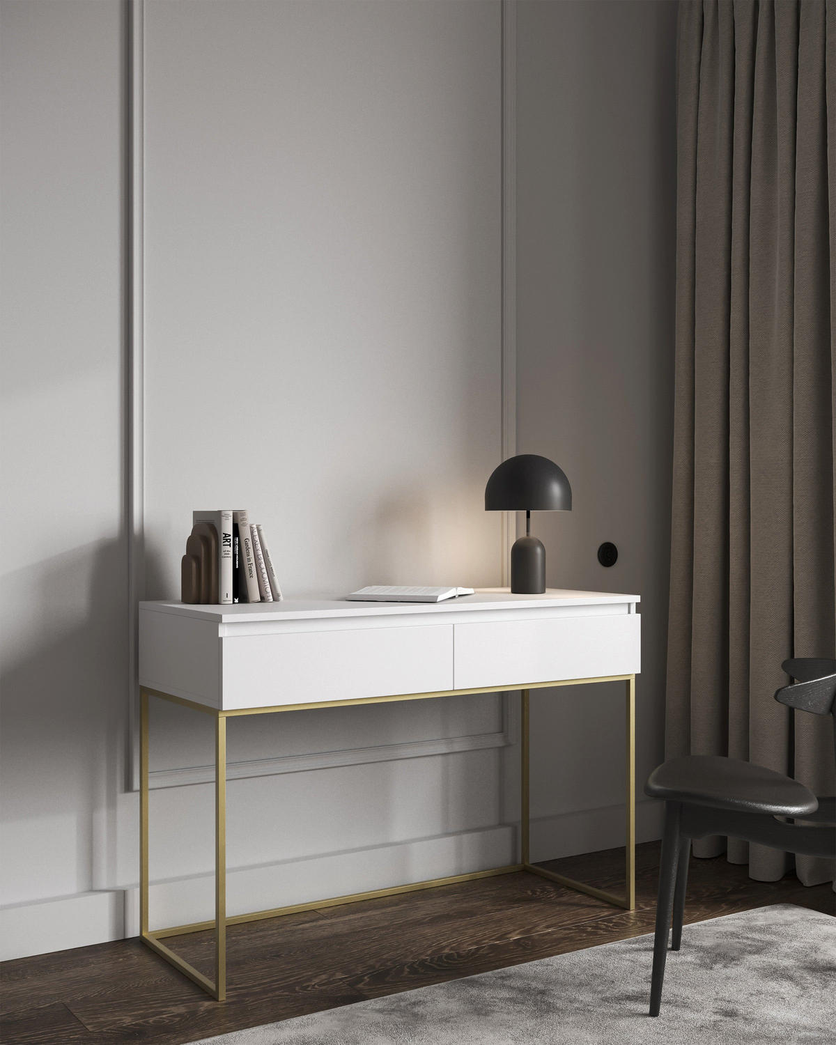 SCHMINKTISCH Selsey Bemmi Weiß mit goldenem Metallgestell 120 cm - Goldfarben/Weiß, Holzwerkstoff/Metall (120/80/50cm) - Selsey