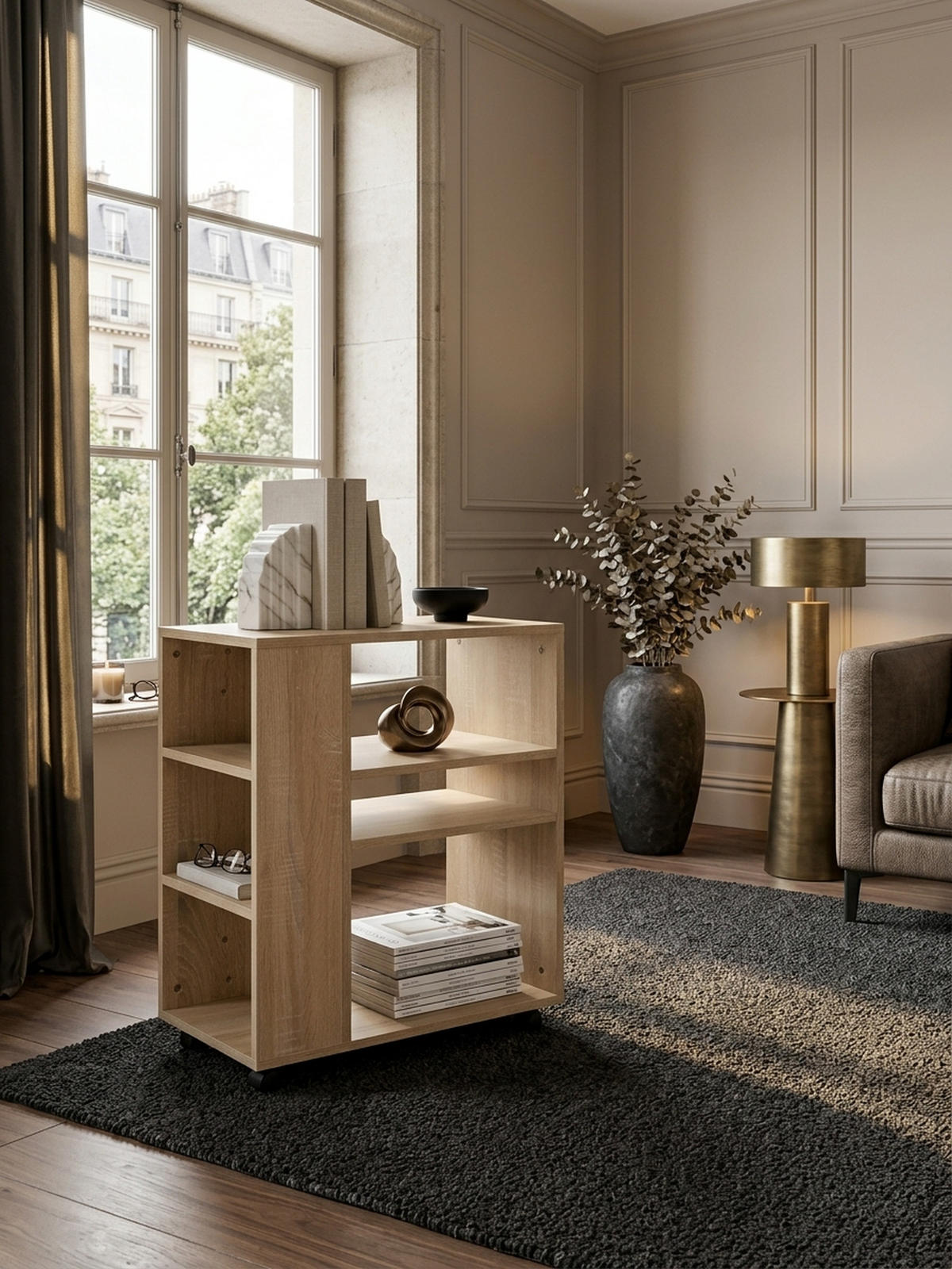 REGAL Multifunktional Mit Rollen Modern BRENTA, Beige 60x35x75 cm - Beige, Holz/Kunststoff (60/75/35cm) - KADIMA DESIGN