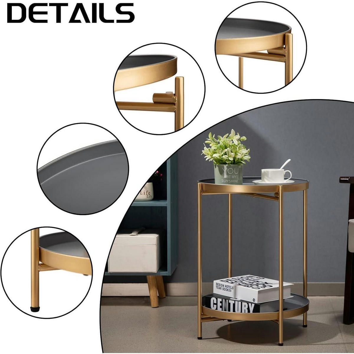 BEISTELLTISCH Rund Gold Metall 2 Ebenen 37 cm - Goldfarben, Metall (37/37/50cm)