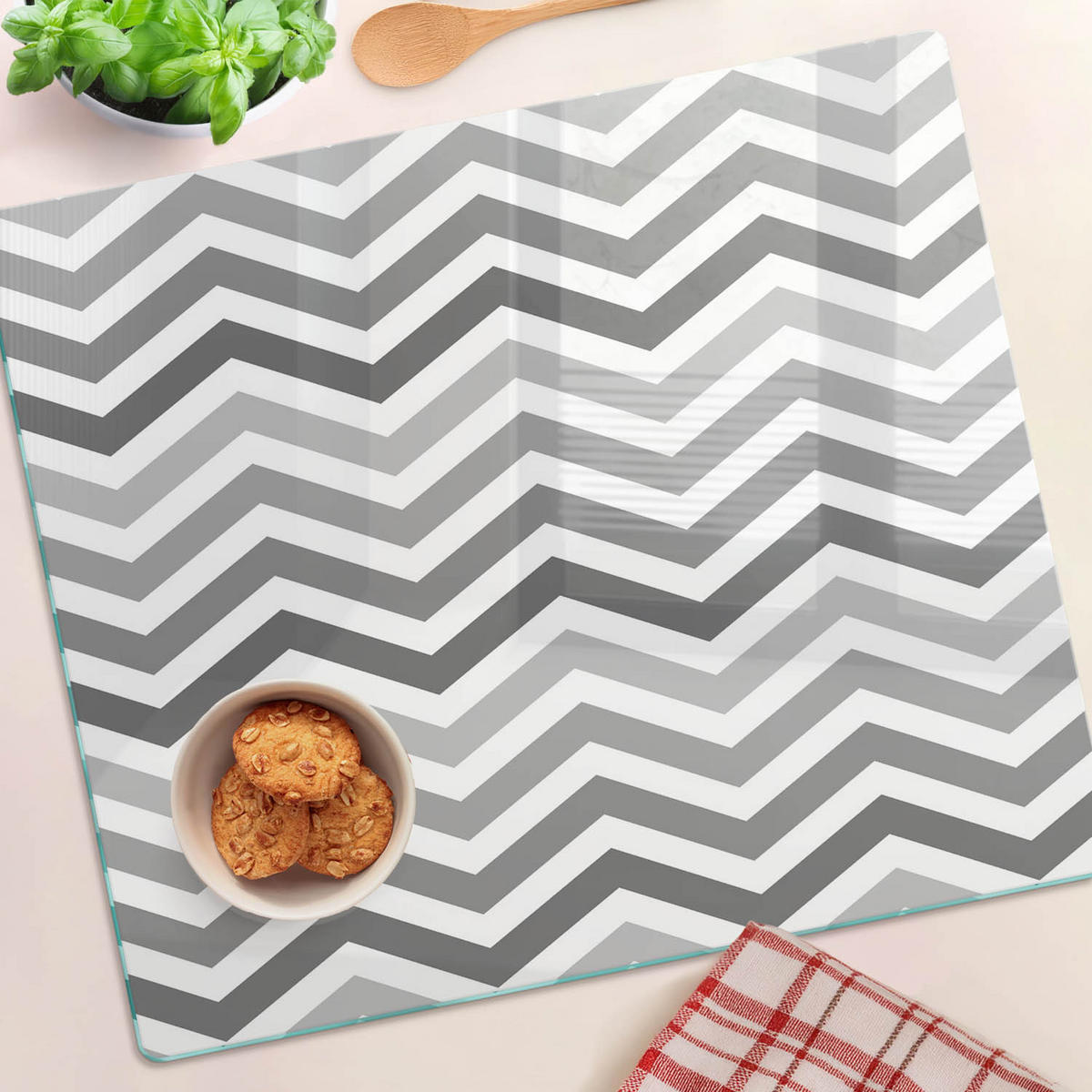 GLASPLATTE 60x52 cm Graues Zickzack - Beige, Glas (60/0.4/52cm) - TULUP