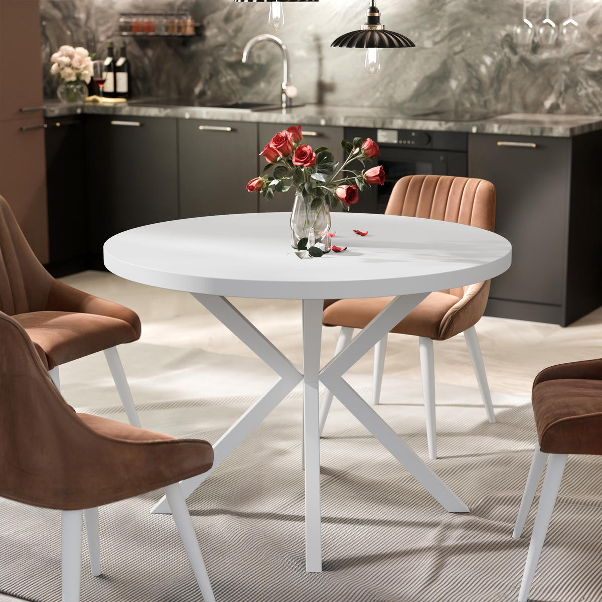 AUSZIEHTISCH MILTON 90-166/76 cm mit Metallgestell, Weiß / Arktisweiß - Weiß, Holzwerkstoff/Metall (90/90/76cm) - Idohome