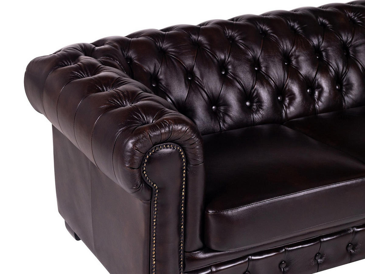 CHESTERFIELD Ledersofa 4-Sitzer - Büffelleder - Braun - BRENTON - Dunkelbraun, Leder (240/73/99cm) - Vente-Unique