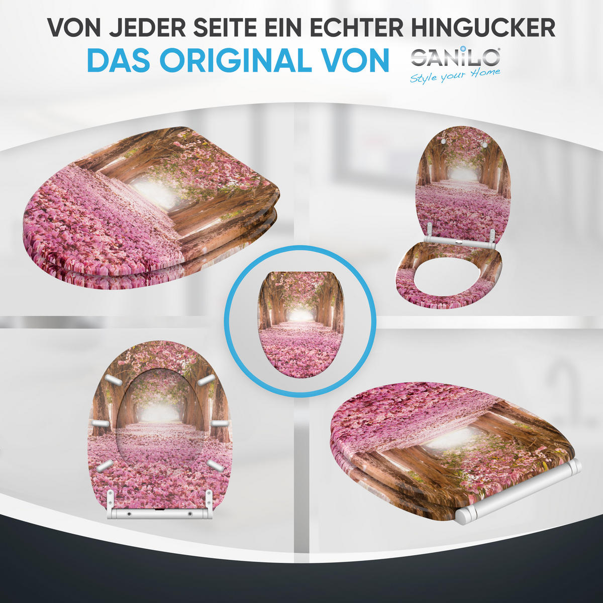 WC-SITZ mit Absenkautomatik & Top Fix Romantik - Pink, Holzwerkstoff (37.7/5.5/48cm) - Sanilo