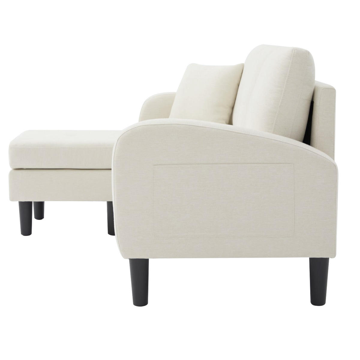 ECKSOFA 3-Sitzer Hellbeige mit flexibler Chaiselongue, Baumwoll-Leinen-Mischgewebe - Schwarz/Weiß, Holzwerkstoff/Kunststoff (118/166cm) - CHICFURN