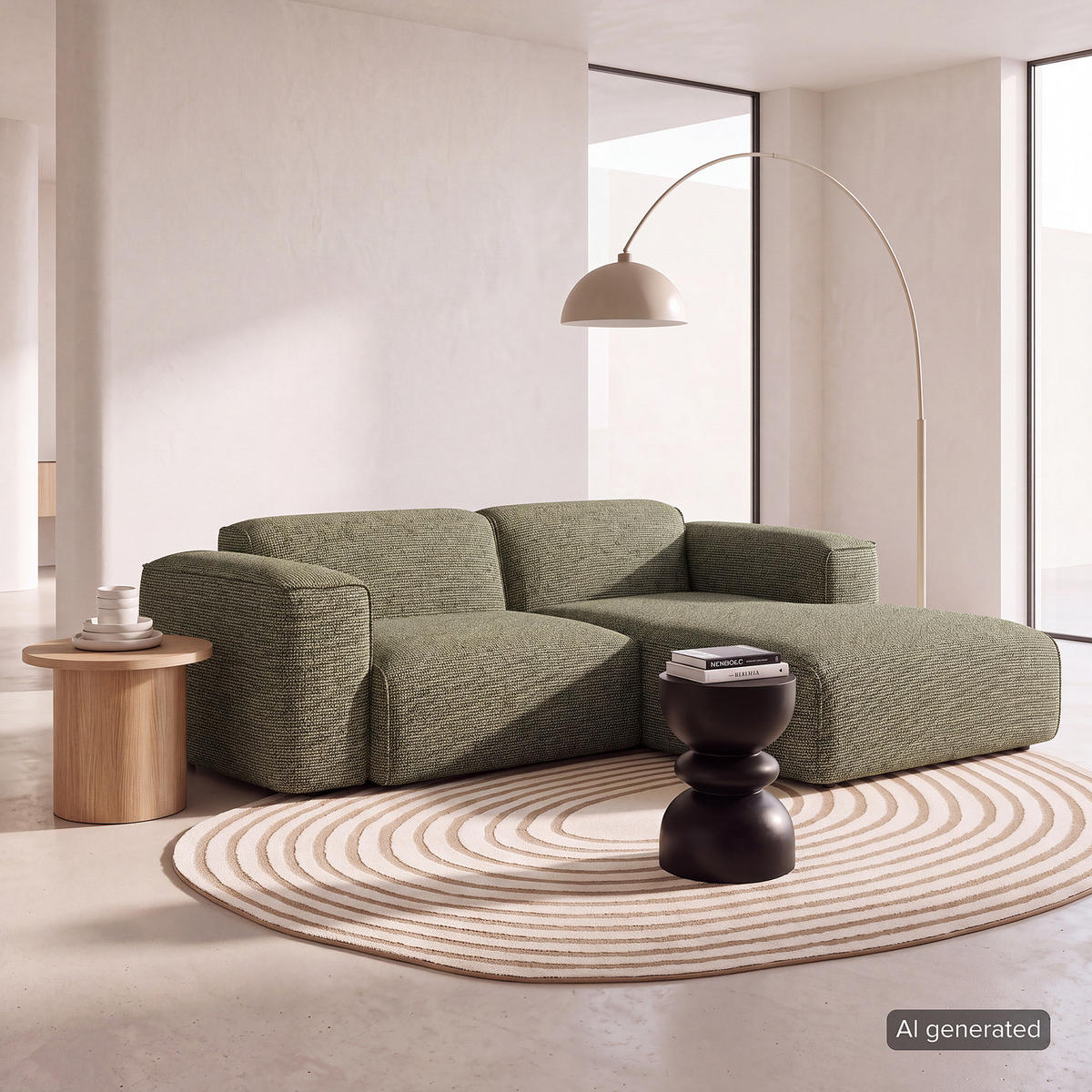ECKSOFA mit XL-Longchair - Schwarz/Grün, Kunststoff/Textil (260/171cm) - home24