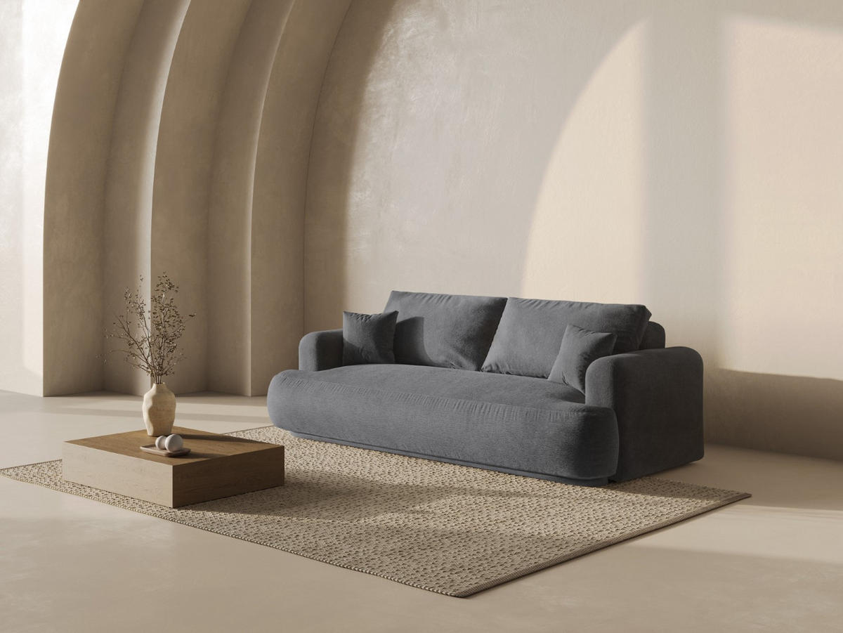 SOFA ausklappbar mit Bettkasten Ella aus strukturiertem Stoff grau 3 Sitzplätze - Grau, Textil (108/94/271cm) - Micadoni
