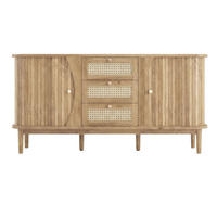 SIDEBOARD Rattan Kommode mit Schiebetüren, 140.5/40/76cm - Körsbärsfärgad, Träbaserade material (140/76/40cm) - Urban Meuble