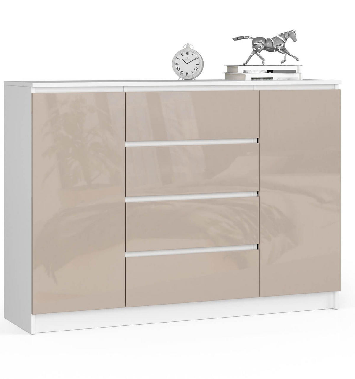 KOMMODE Weiß, Cappuccino Glanz 99/138/40 - Weiß, Holzwerkstoff (138/99/40cm) - RAUMHIRSCH FURNITURE