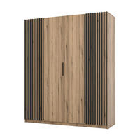 KLEIDERSCHRANK Nehir Korpus Eiche Evoke, Front Eiche Evoke/Schwarz 200 cm - 4T Modern mit 2 Lamellentüren außen - Eichefarben, Holzwerkstoff/Kunststoff (200/239/61.9cm) - AX Living