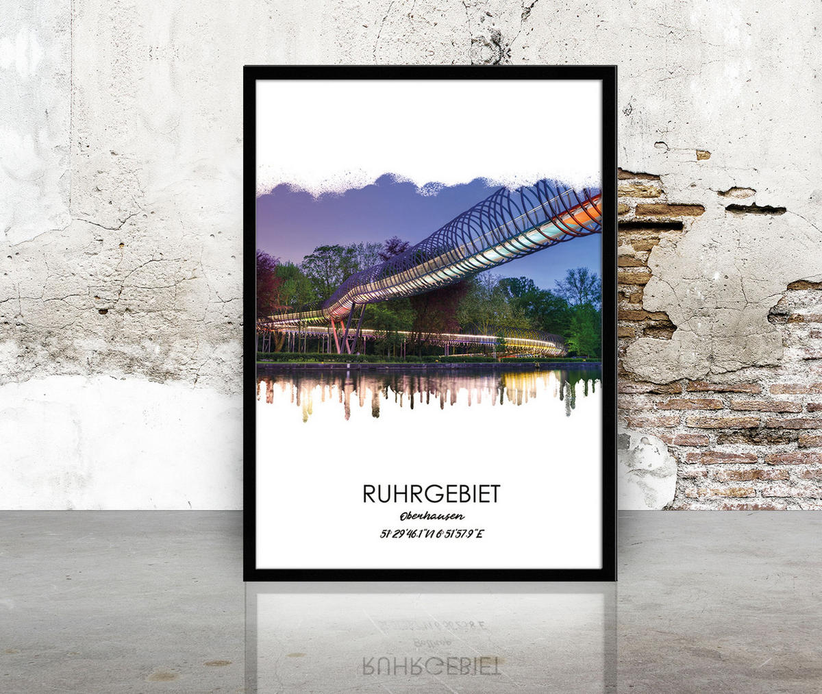 POSTER mit Rahmen 50x70 cm Ruhrgebiet Oberhausen - Gelb, Holz (51/71cm) - artissimo