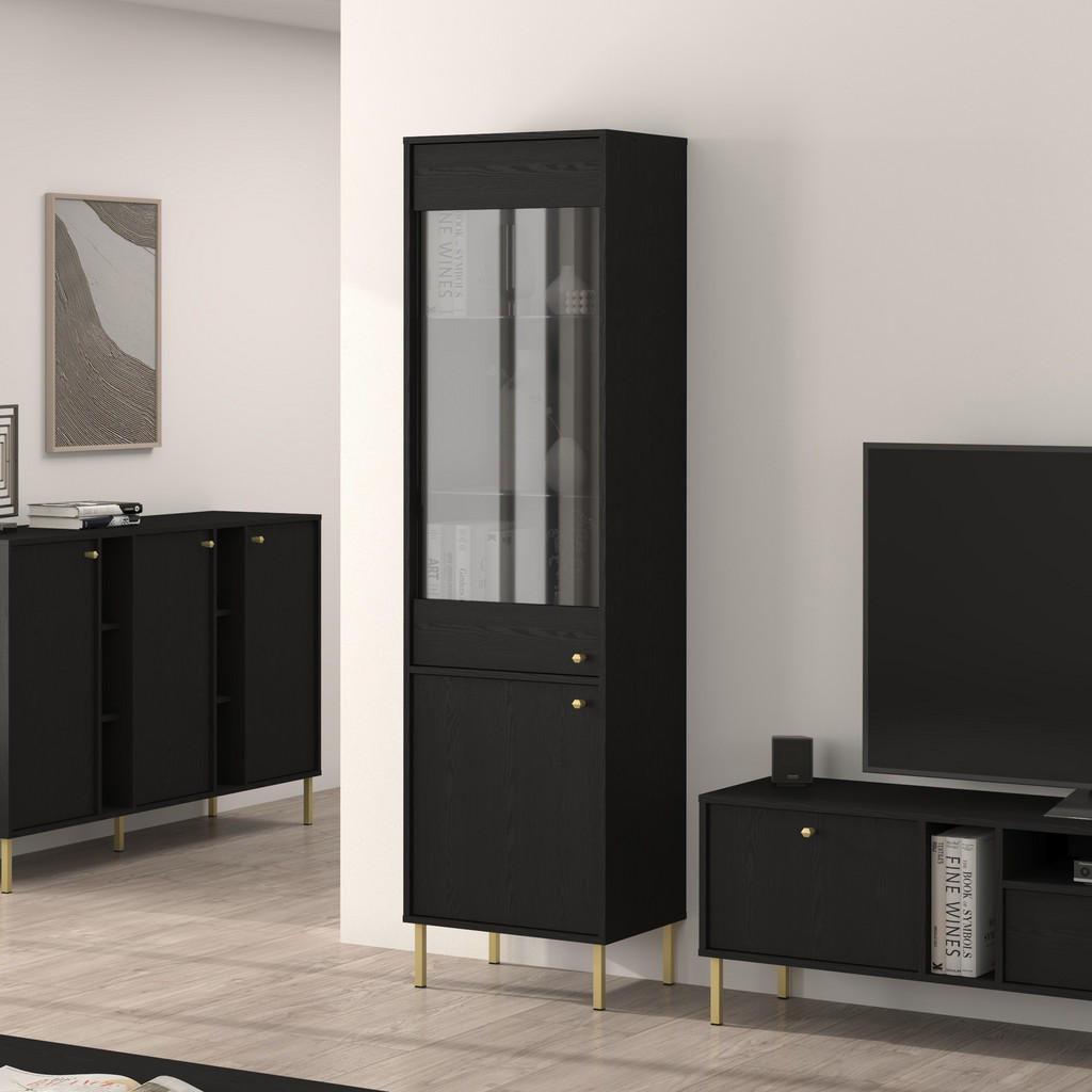 Thumbnail - Masseno Vitrine, Graphit, Holzwerkstoff, 51.8x195x40.8 cm, Wohnzimmer, Wohnwände, Vitrinenschränke