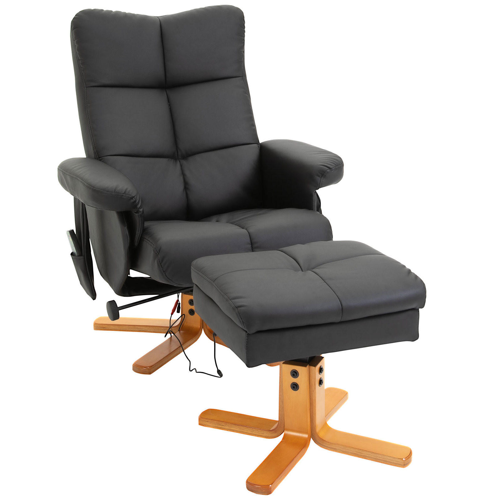 RELAXSESSEL mit Massagefunktion, Fußhocker 80/86/99 cm Schwarz - Schwarz, Holz (86/99/80cm) - Redom