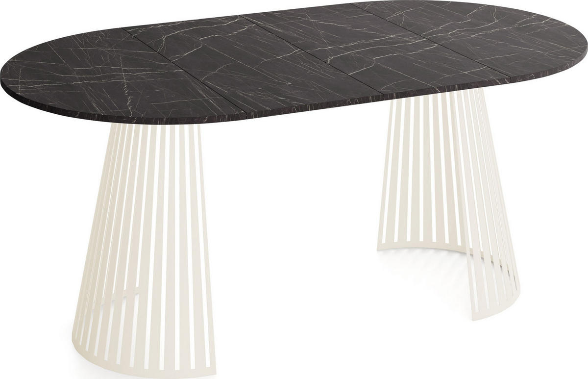 ESSTISCH Naro runder ausziehbarer, Marmor Schwarz 100-180/100/76 cm - Kaschmir/Anthrazit, Holzwerkstoff/Metall (100/100/76cm) - WFL GROUP
