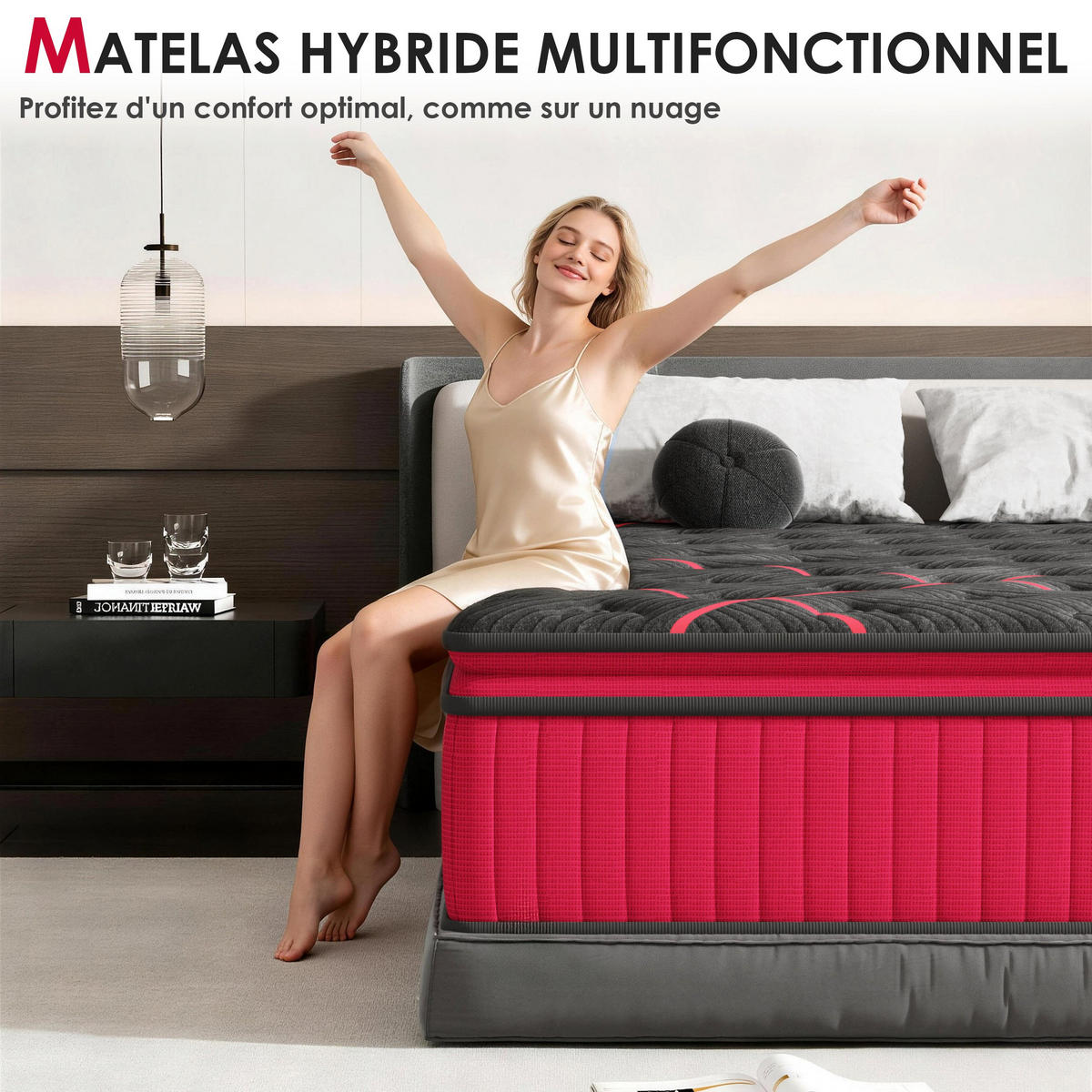 HYBRID-TASCHENFEDERKERNMATRATZE komfortabel, 90/190 cm, Höhe ca.: 30 cm, H3/H4, 7-Zonen, doppelte Komfortschaumschicht, Bewegungsisolierung - Multicolor, Textil (90/190cm) - DEWINNER