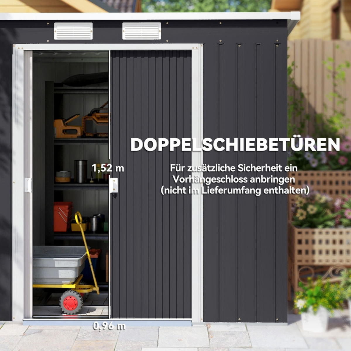 GERÄTESCHUPPEN 213x130x172 cm Stahl Schiebetür Lüftung dunkelgrau - Dunkelgrau, Textil (213/172/130cm) - Fortuna Lai