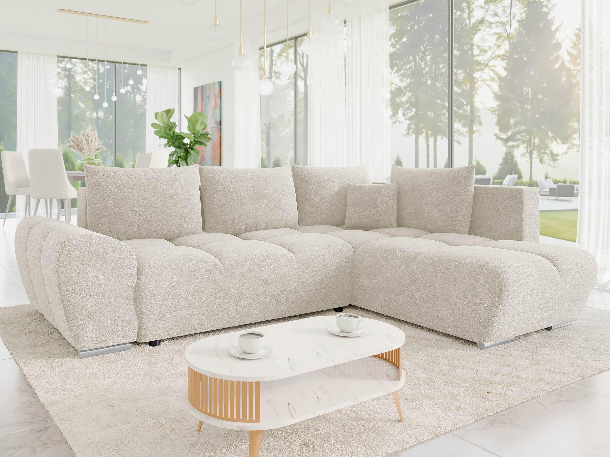 ECKSOFA Forest, Seite: Rechts - Creme/Schwarz, Holz/Kunststoff (290/183cm) - MIRJAN24