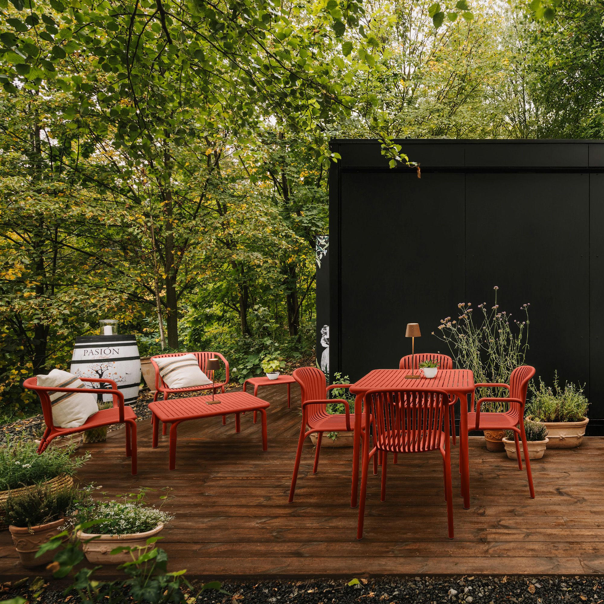 GARTEN ESSGRUPPE FICCARI, Gartenmöbel-Set 3-tlg, Rot - Rot, Kunststoff - KONSIMO®