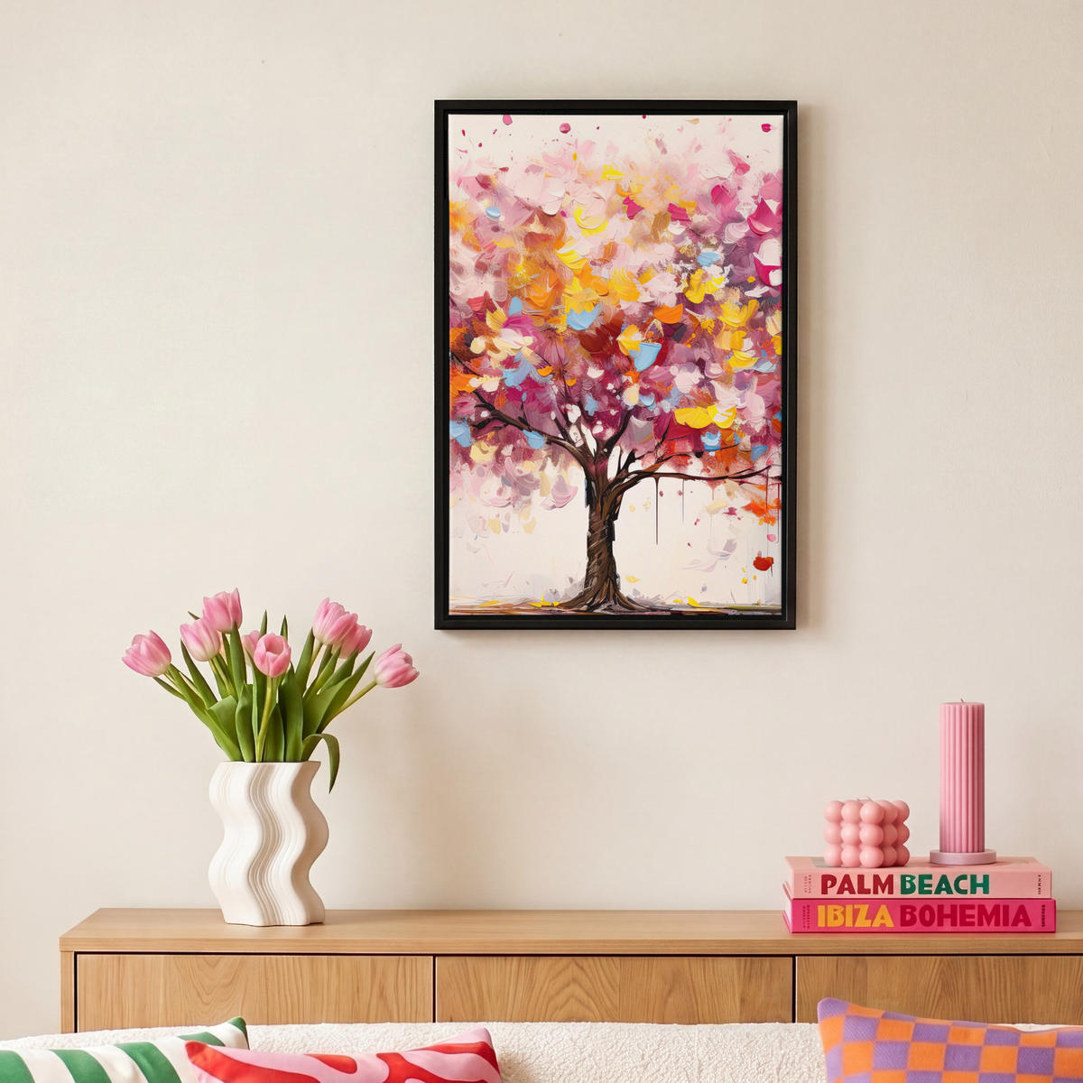 LEINWAND Bilder mit Rahmen - Aquarell - Baum - Kunst - Abstrakt - 20x30 - Multicolor, Textil (20/30cm) - MuchoWow