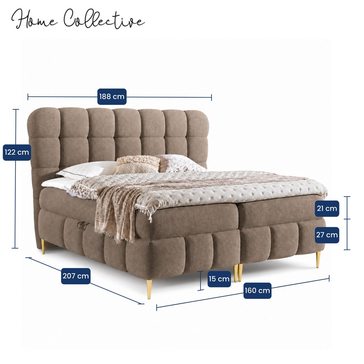 BOXSPRINGBETT mit Stauraum in 160x200 cm in Braun - Braun, Textil (160/200cm) - Home Collective