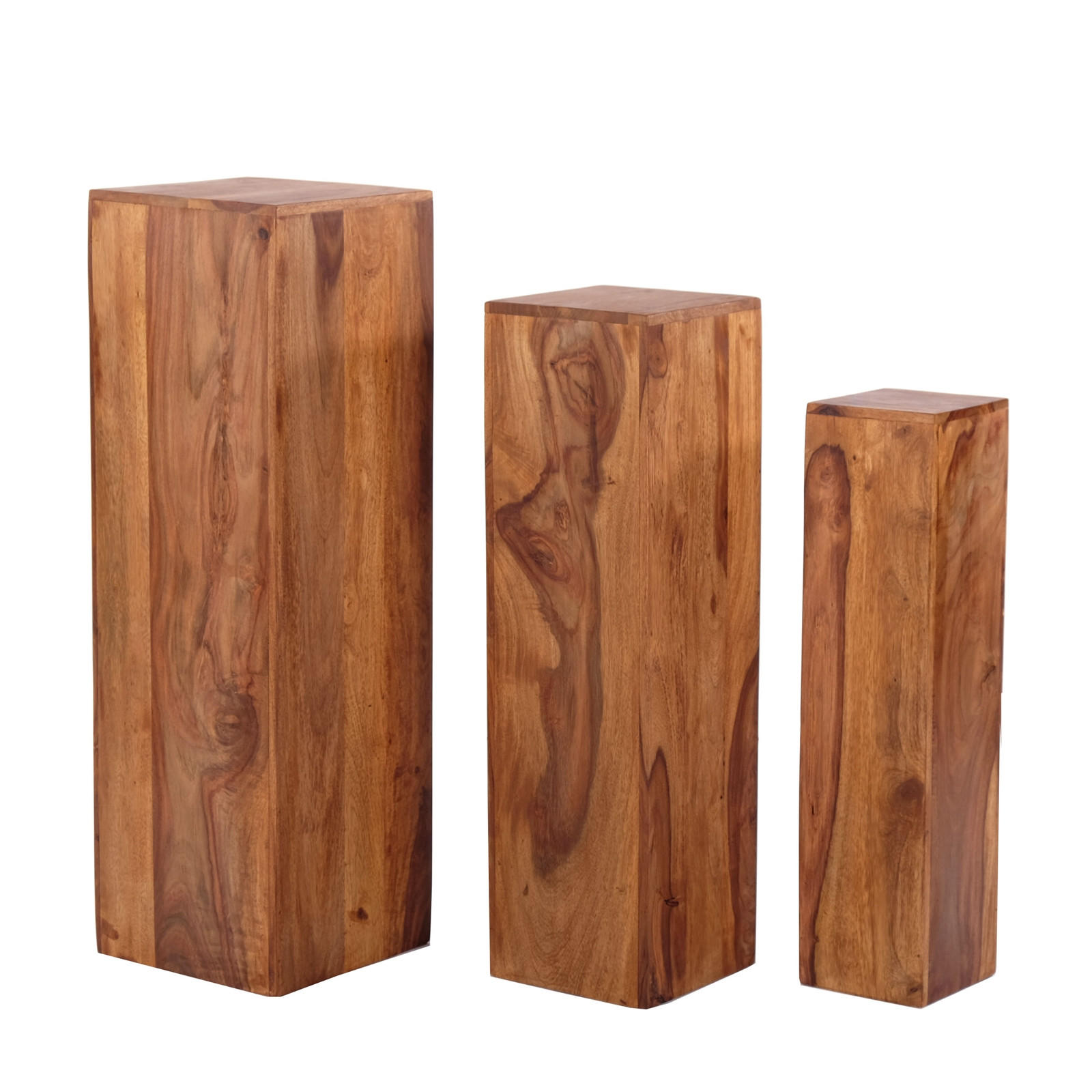 SÄULE DOLOMITEN 3-tlg. Sheesham Holz massiv, verschiedene Größen naturfarben - Naturfarben, Holz (25/25/80cm) - DESIGN DELIGHTS