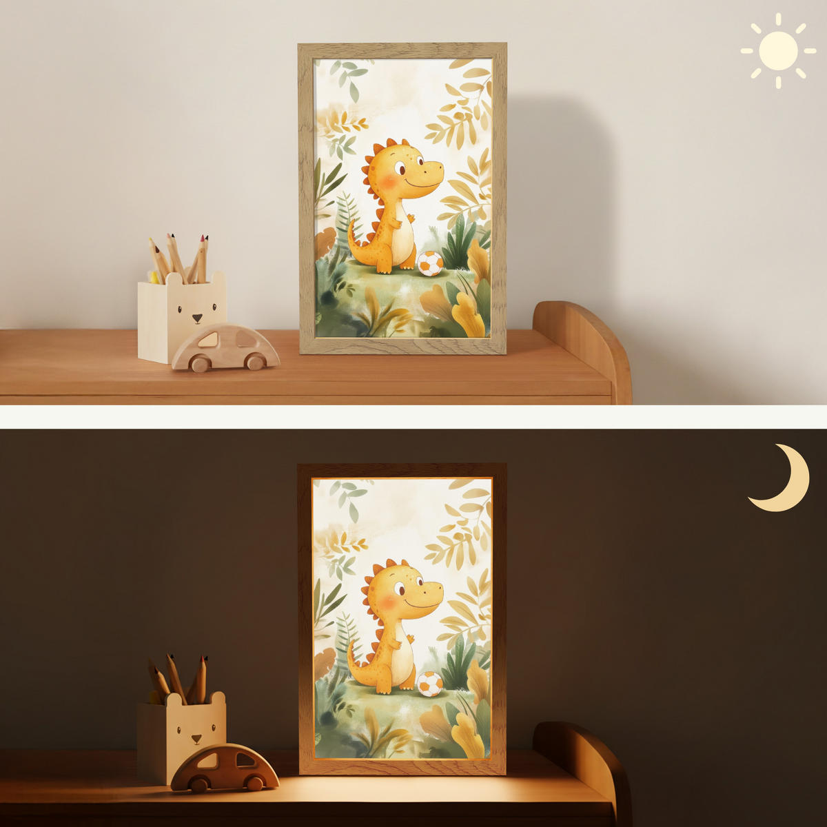 NACHTTISCHLAMPE Dino - Fußball - Orange 20x30 cm - Beige, Holzwerkstoff (8/20/30cm)