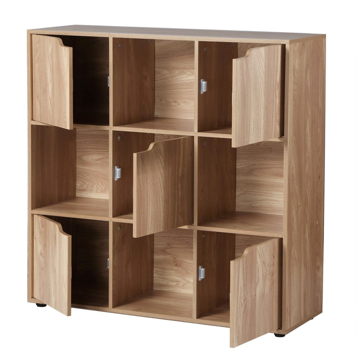 WÜRFELREGAL 9 Fächer mit 5 Türen Holzdekor B89 cm - MODU - Eichefarben, Holzwerkstoff (29/90.5/35cm) - Calicosy