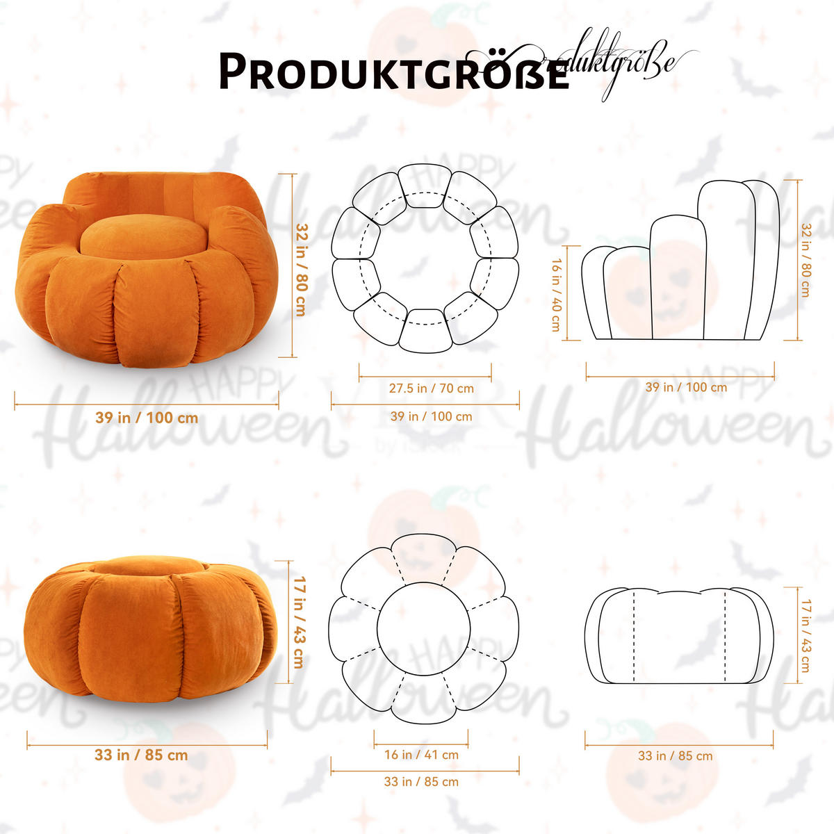 KÜRBIS-BEISTELLTISCH Halloween-Stil orange - Orange, Textil (85/85/43cm) - Vercart