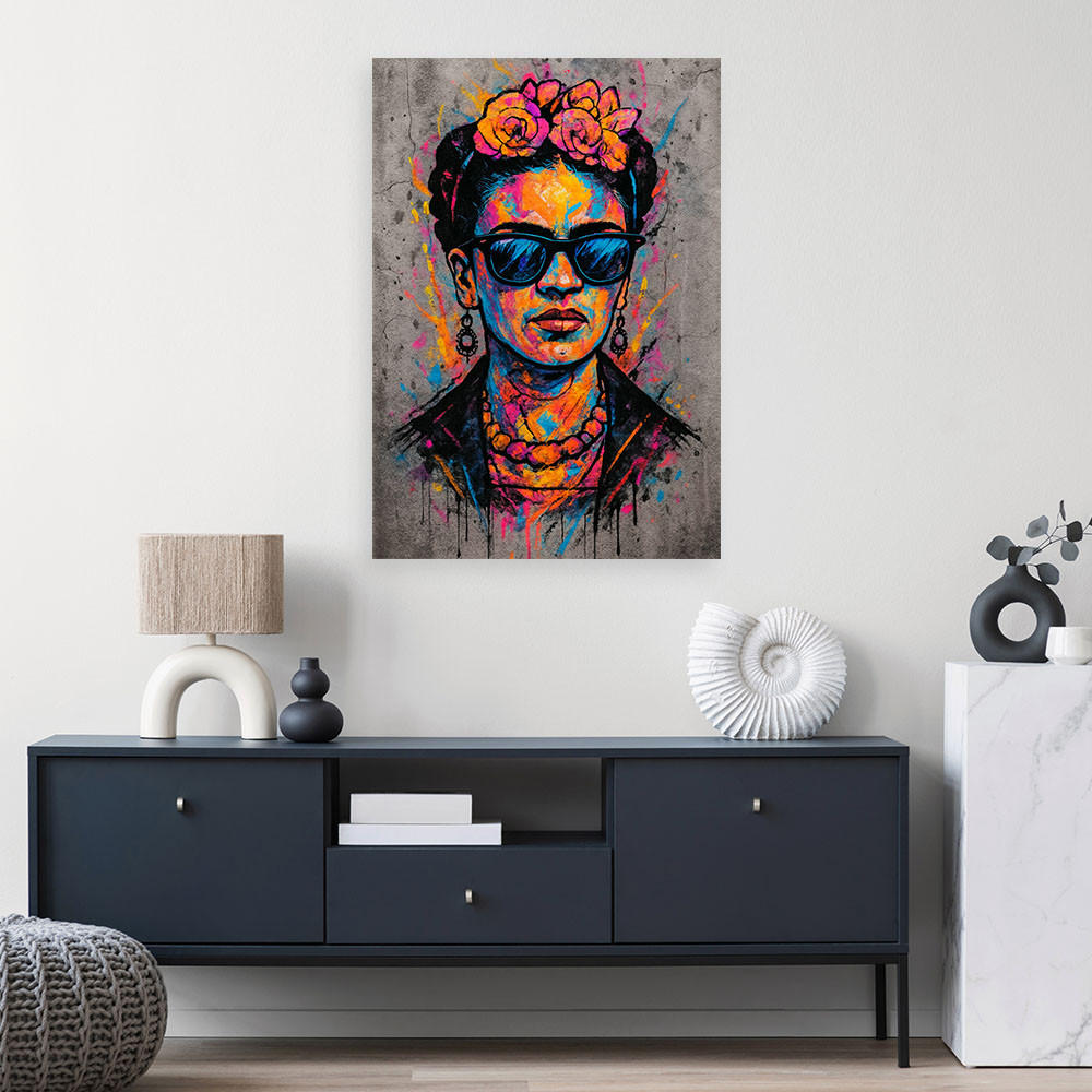 LEINWANDBILD Frida Kahlo Porträt einer Frau Pop Art 80x120cm - Grau, Textil (80/120cm) - Feeby
