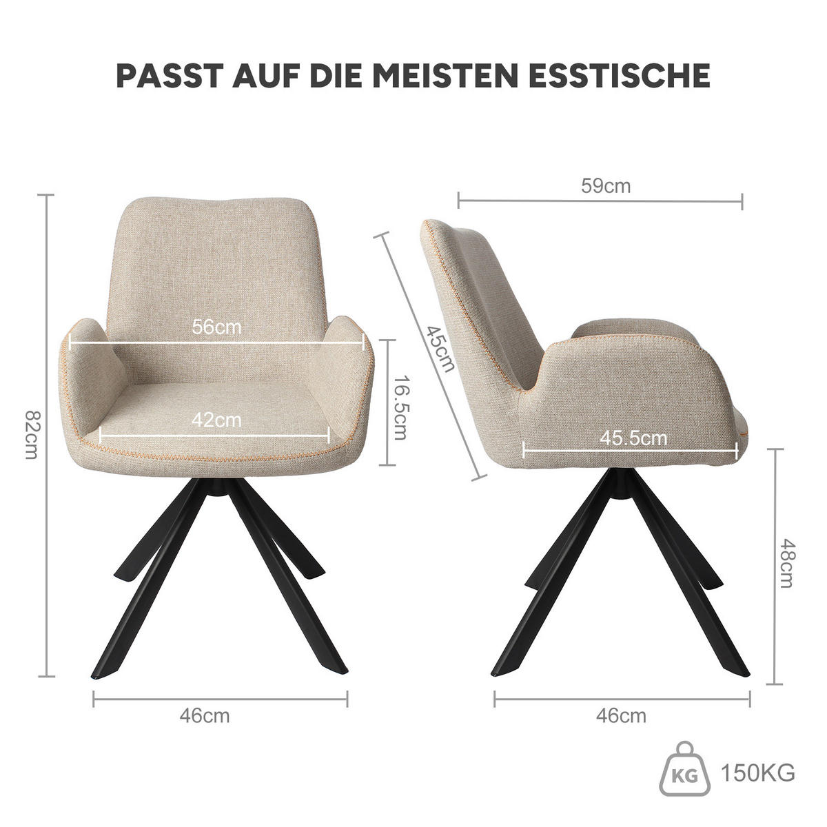 ARMLEHNSTUHL-SET 4 Stück in Stoff(YZ7) - Beige, Textil (56/82/59cm) - HOMAVO