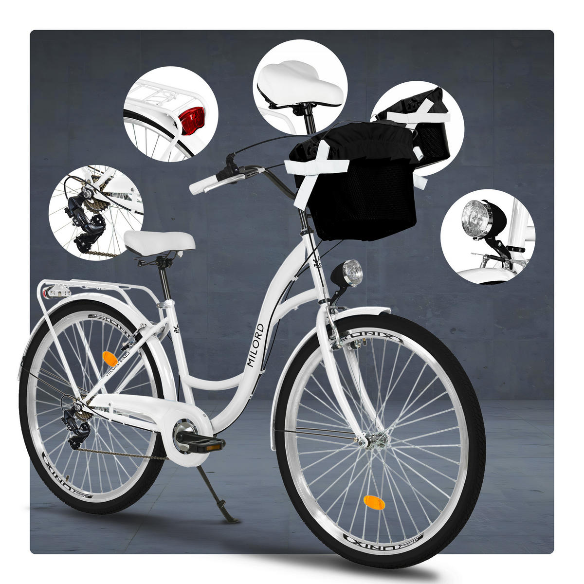 CITY-FAHRRAD Milord mit Metallkorb, 28 Zoll, Weiß, 1-Gang - Weiß, Metall (46cm) - Milordbikes