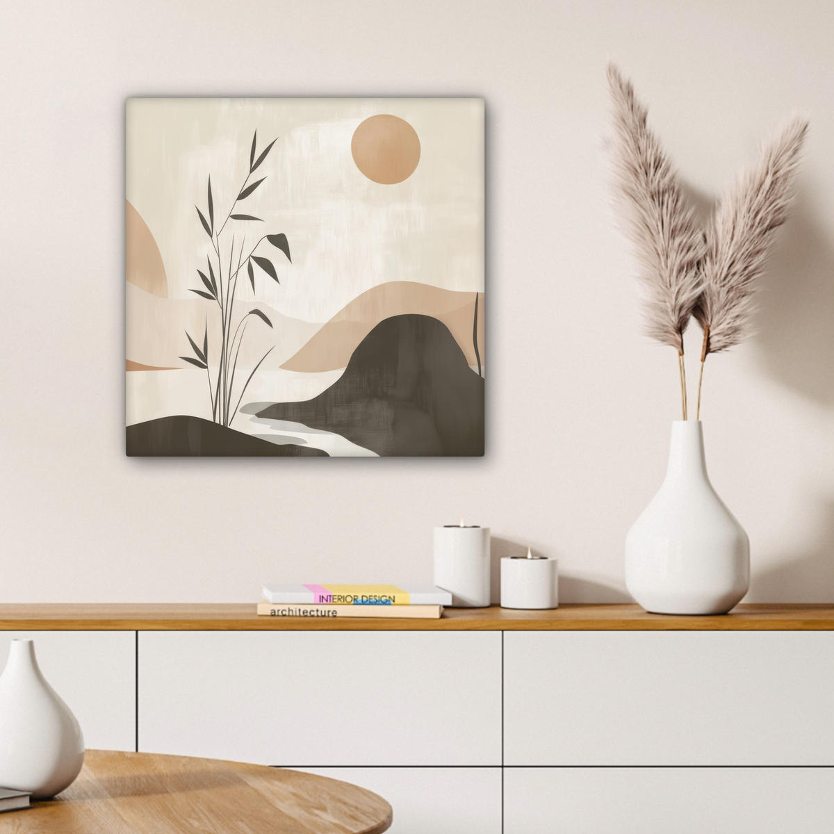 LEINWANDBILD Japandi - Landschaft - Beige 50x50 cm - Cognac, Textil (50/50cm) - MuchoWow