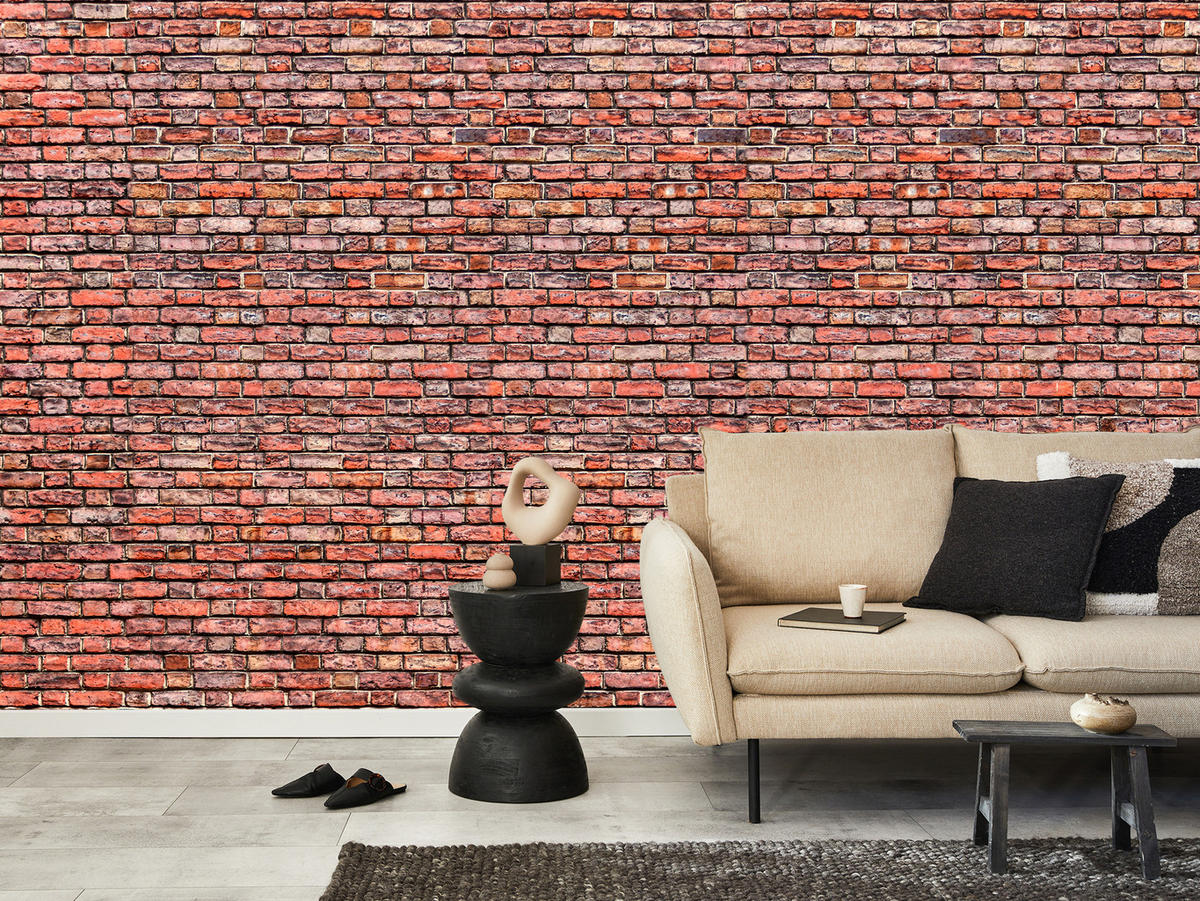 FOTOTAPETE für Wohnzimmer Alter Ziegelstein Roter Wand Rustikal 350x256 - Rot/Orange, Papier (350/256cm) - Muralo