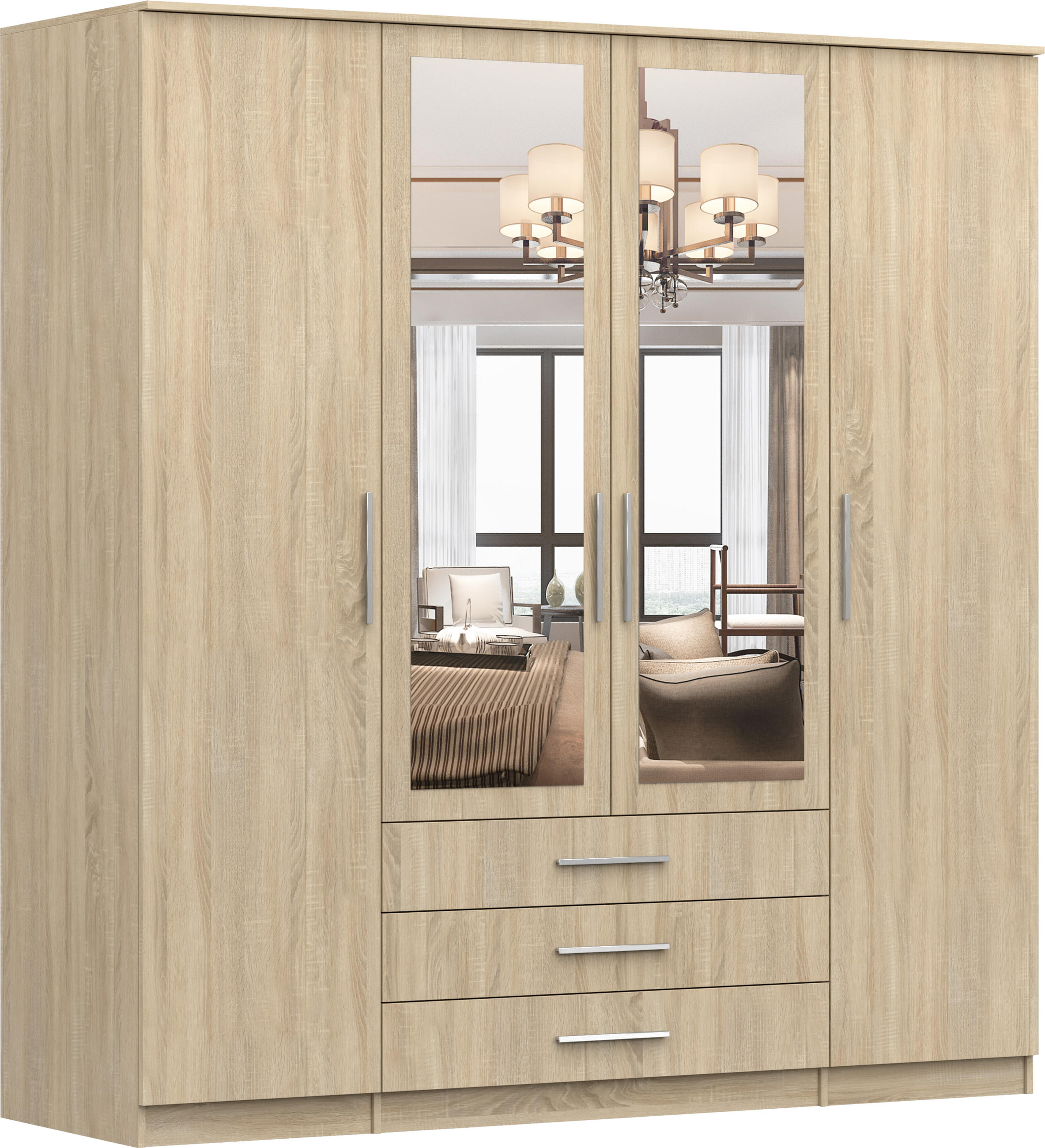 DREHTÜRENSCHRANK - RUTH 4D SONOMA - Sonoma Eiche, Holzwerkstoff/Metall (200/210/64cm) - Möblo