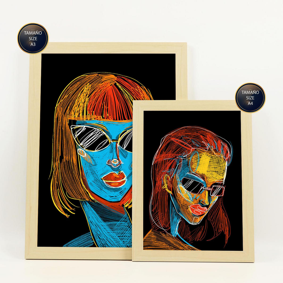 POSTER Set Mit 6 Schönheitstöne 3 In Weibliche Zusammenfassung Ästhetische Dekorative Gemälde Für Ihr Zuhause A3 & A4 Rahmen Aus Hellem Holz - Beige, Papier (29/3cm) - Nacnic