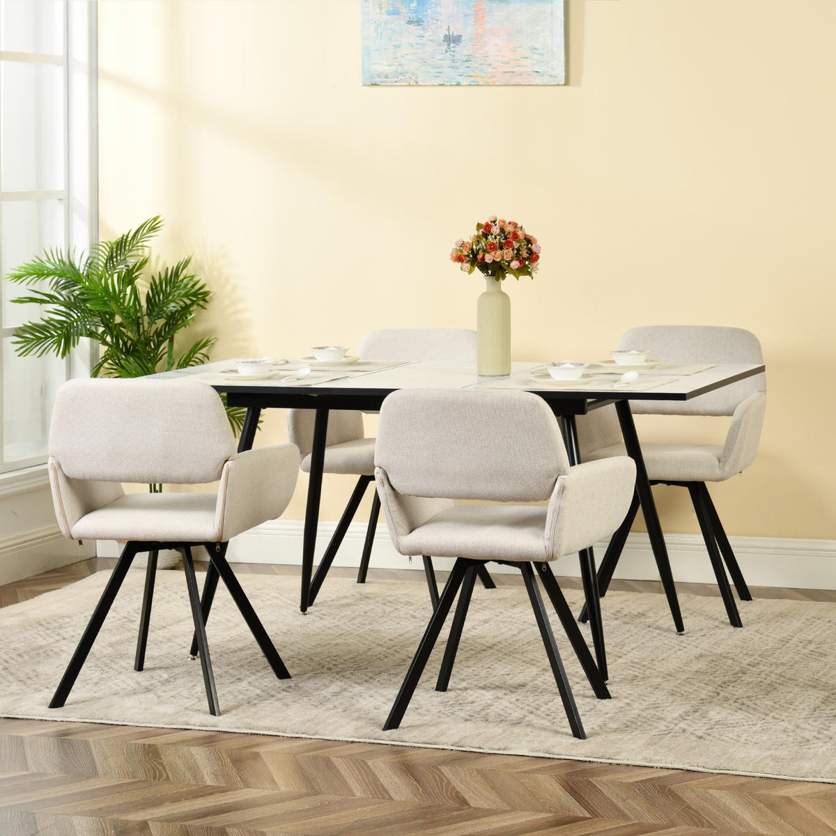 ESSTISCH Weiß Marmormuster rechteckig ausziehbar 120-160/80/75cm - Schwarz/Weiß, Holz/Metall (80/120/75cm) - Urban Meuble