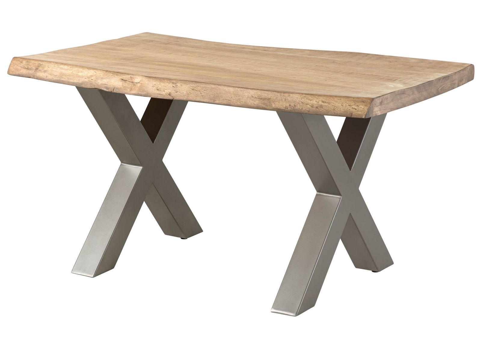 BAUMTISCH Mango 140x90x77 beige lackiert / X-Beine silber matt FREEFORM 5 - Beige, Holz (140/90/77cm) - Massivmoebel24