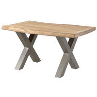 BAUMTISCH Mango 140x90x77 beige lackiert / X-Beine silber matt FREEFORM 5 - Beige, Holz (140/90/77cm) - Massivmoebel24